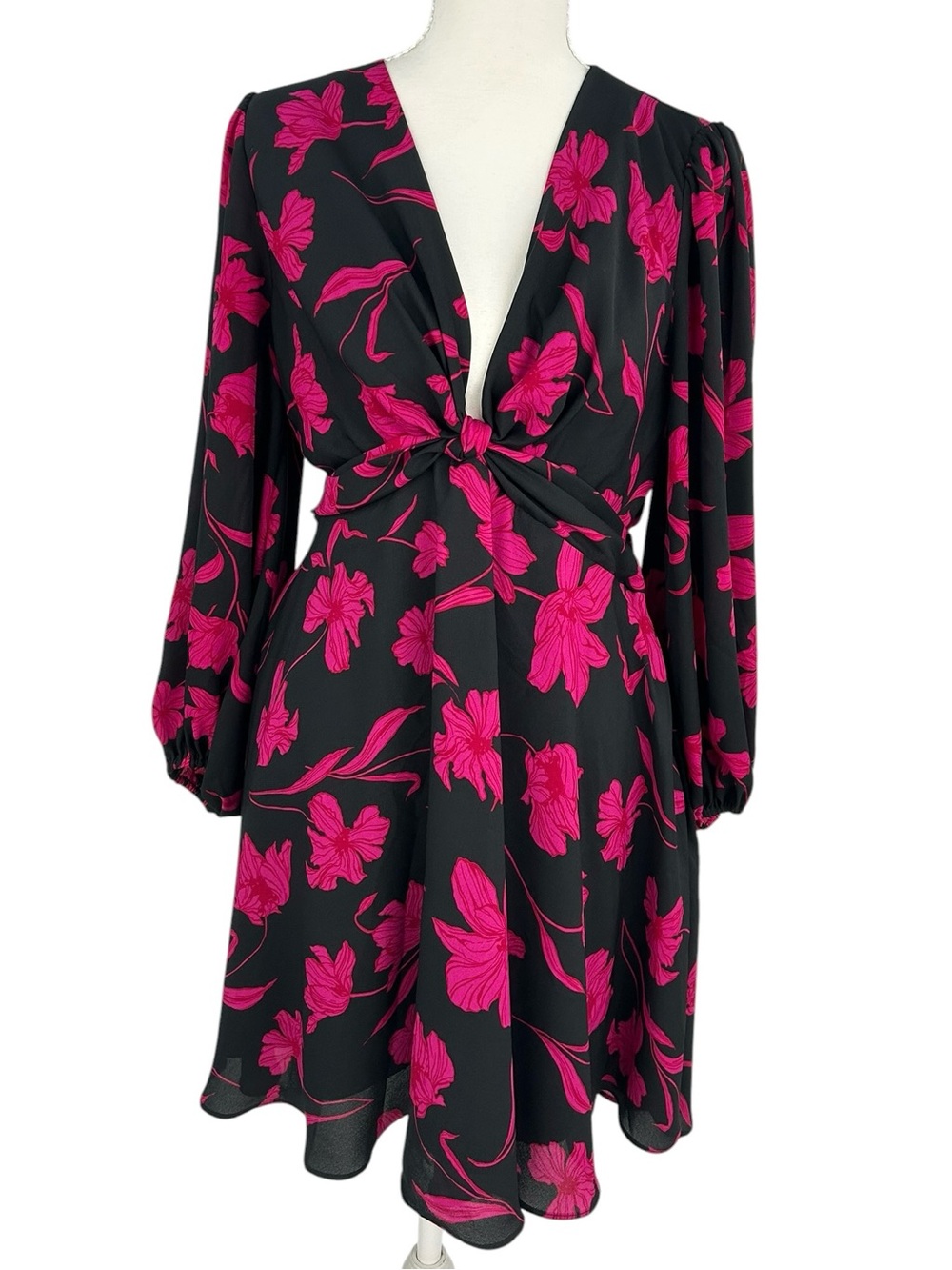 Banana Republic Petite 10 Floral Twist Front Mini Dress Pink Black